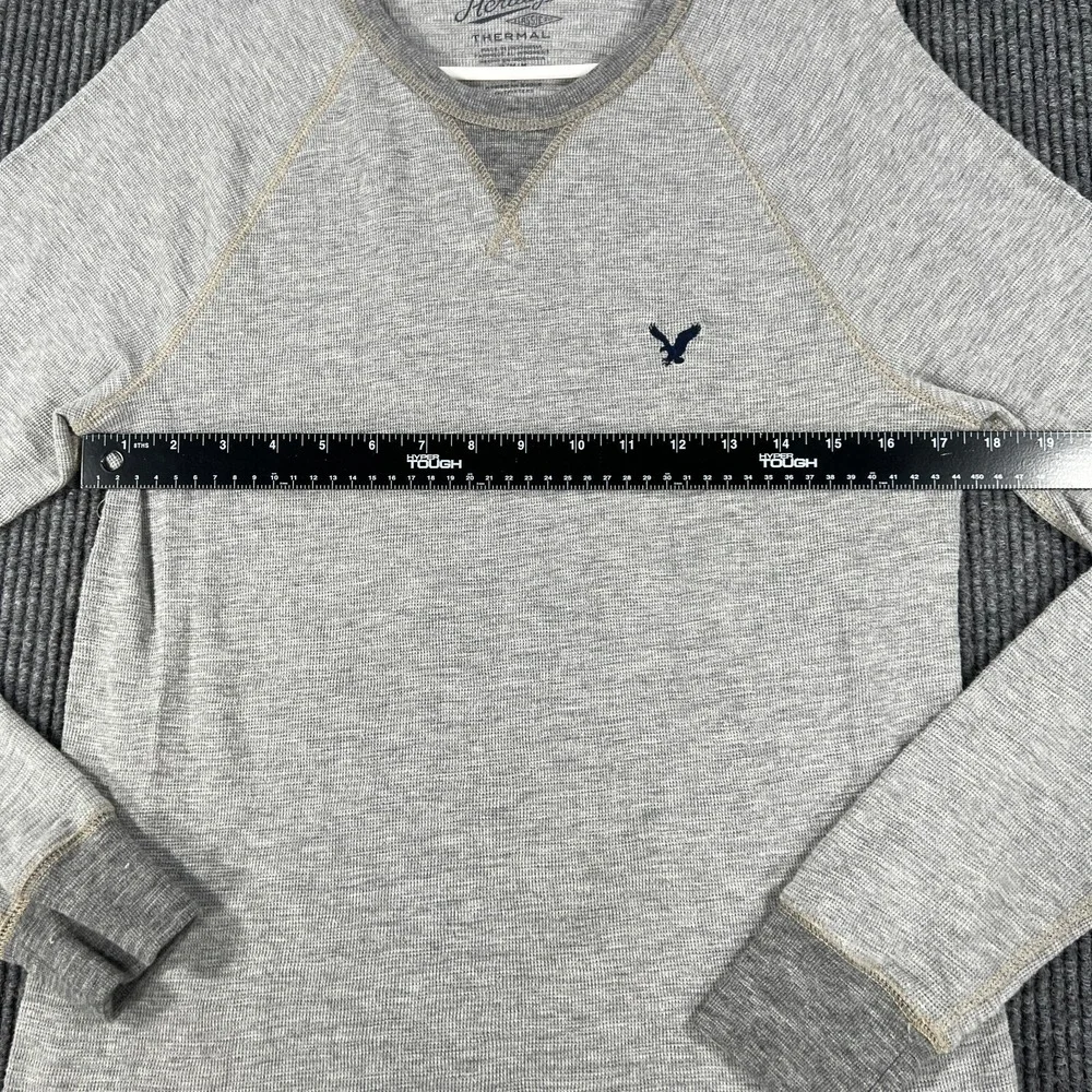 American Eagle Mens Sweatshirt Thermal Medium Gray Long Sleeve Knit Classic Fit